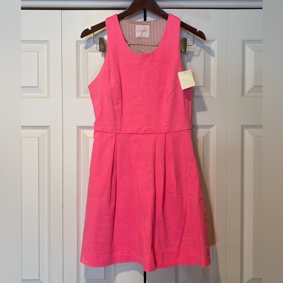 NWOT Neon Pink Denim Cotton Fit & Flare Tank Mini Dress Size Large - Picture 3 of 11